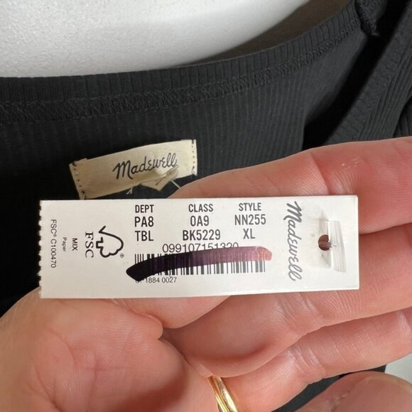 Madewell $48 Square Neck Long Sleeve Crop Tee Black Size XL NN255 - Picture 5 of 6